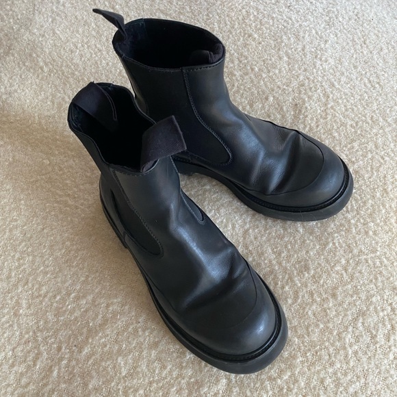 Celine Phoebe Philo Shearling Lined Black Leather Country Boots Size 37 - Picture 8 of 13